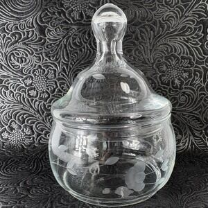 Vintage Princess House Heritage‎ Etched Floral Clear Trinket Candy Glass Jar
